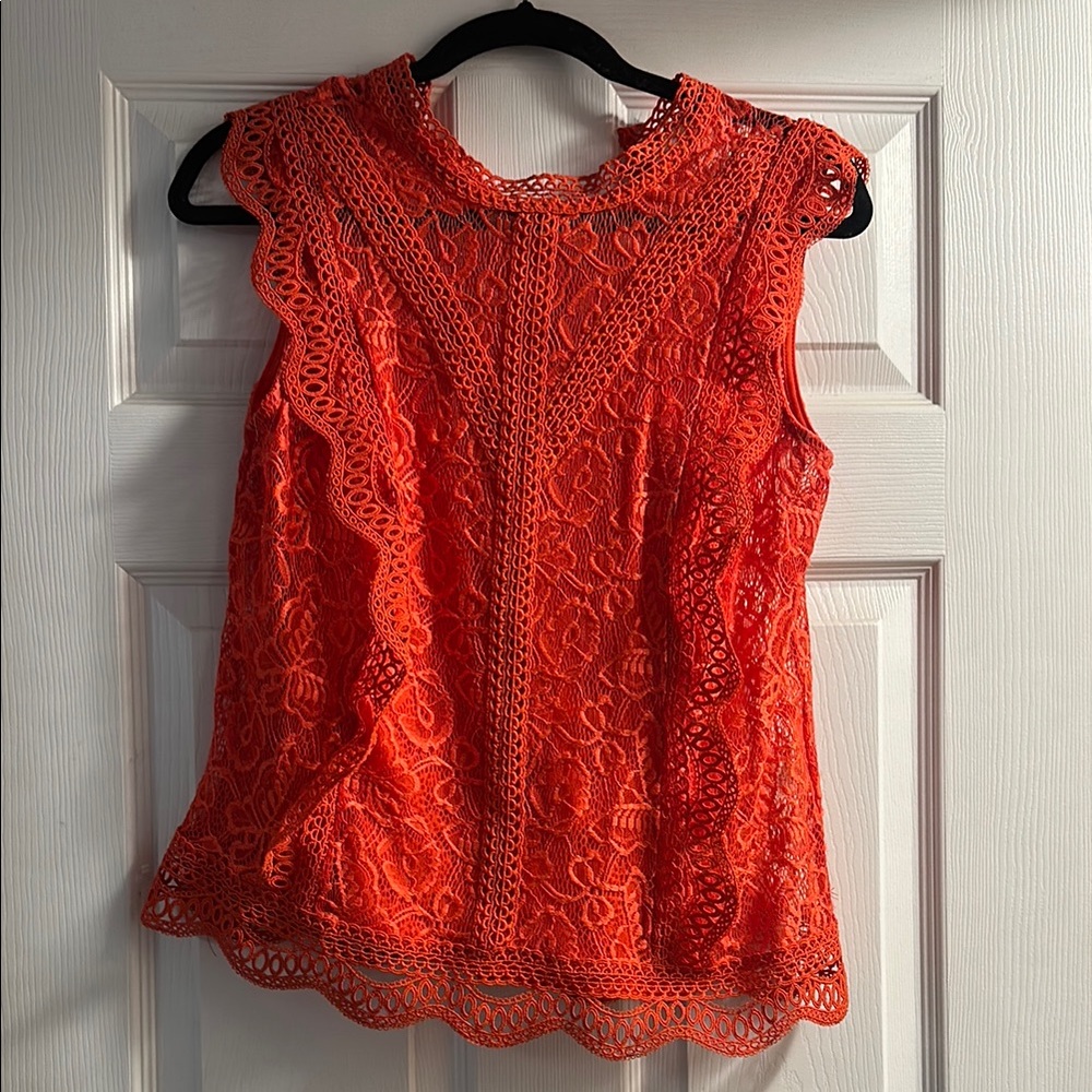 Adiva Orange Lace Sleeveless Blouse